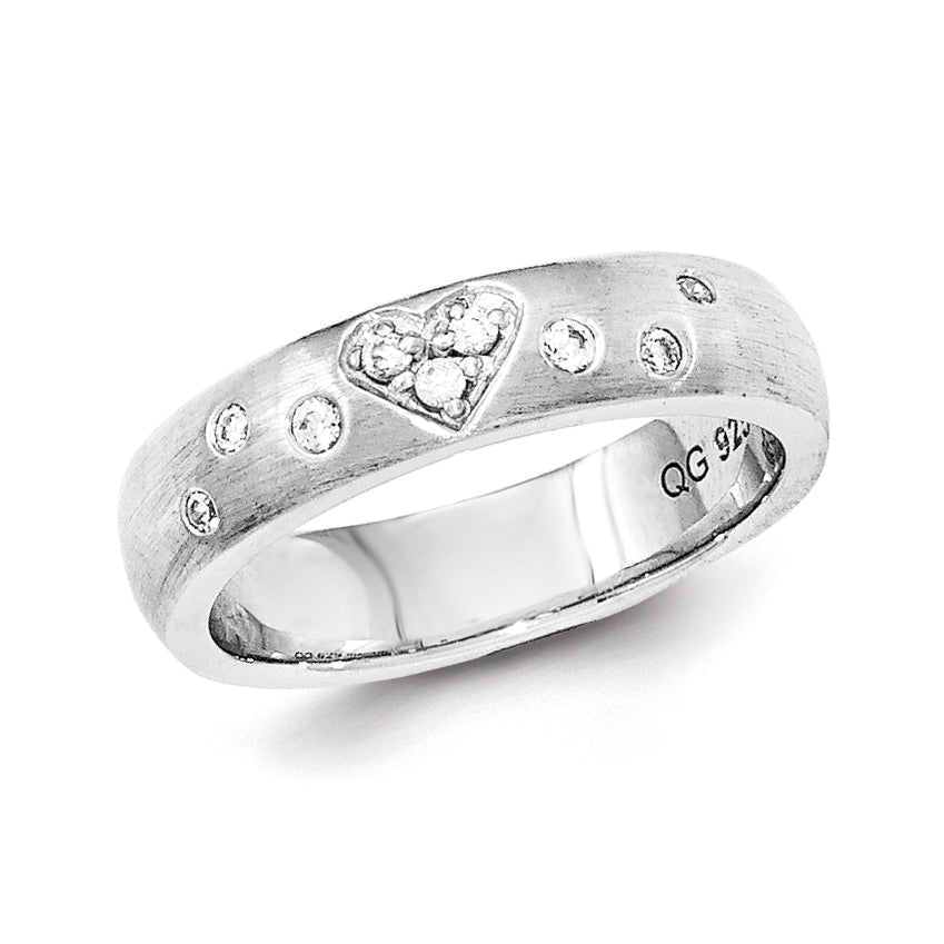 Sterling Silver Brushed CZ Heart Ring