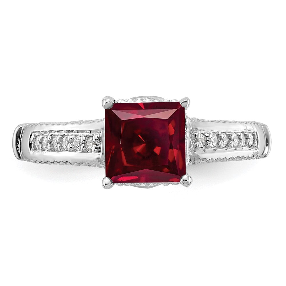 Sterling Silver Rhodium-plated Lab Created Ruby and CZ Ring