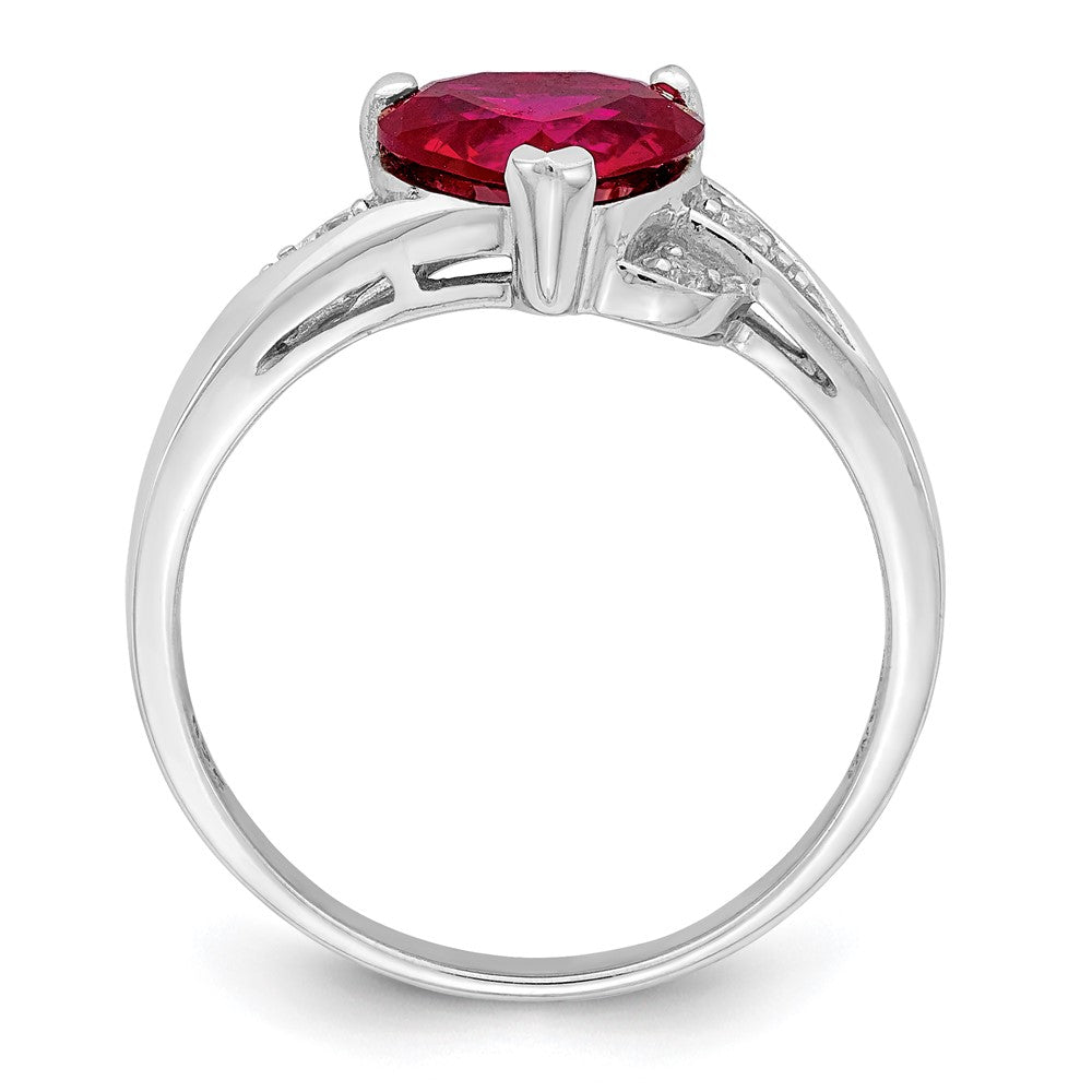 Sterling Silver Rhodium-plated CZ and Lab Cr. Ruby Heart Ring