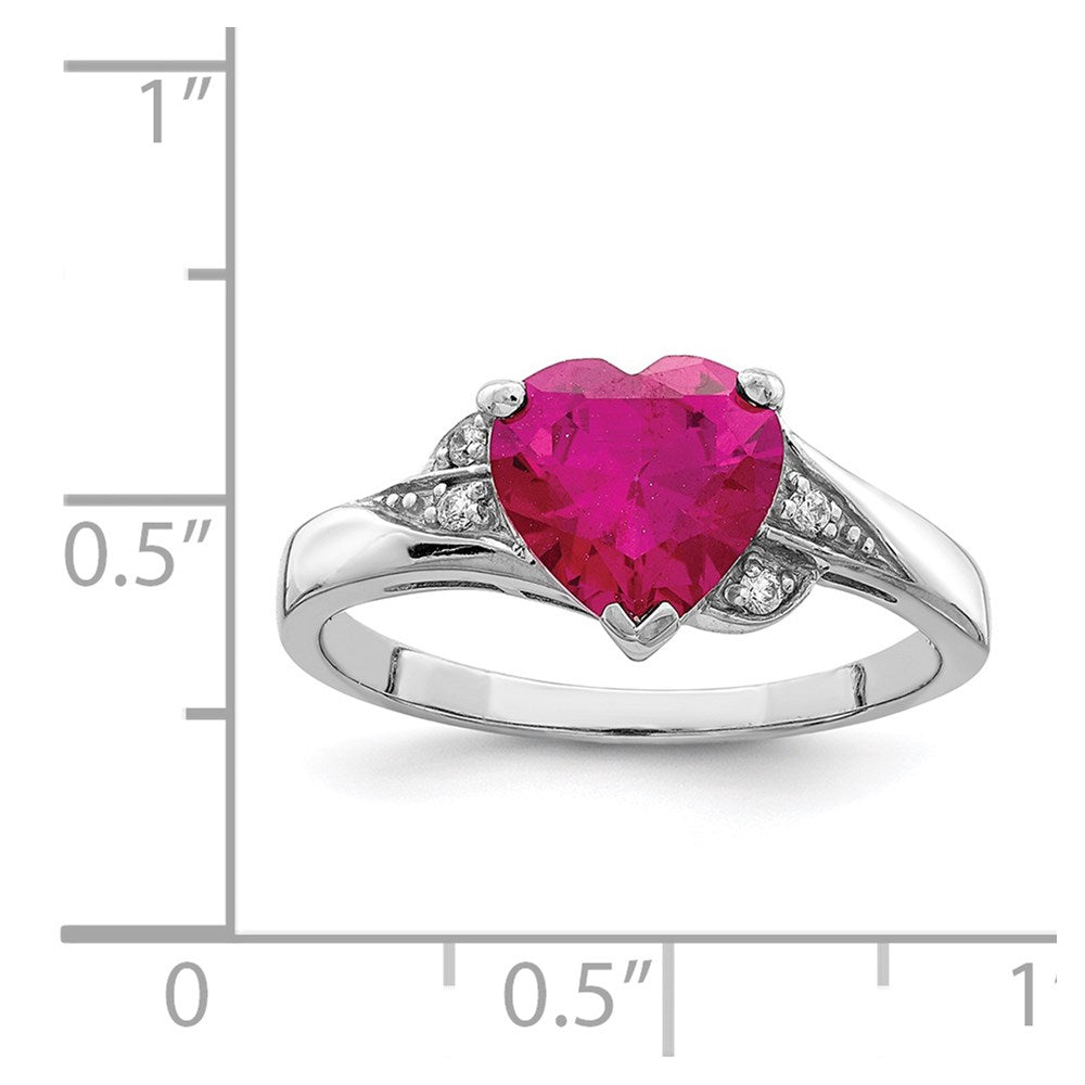 Sterling Silver Rhodium-plated CZ and Lab Cr. Ruby Heart Ring