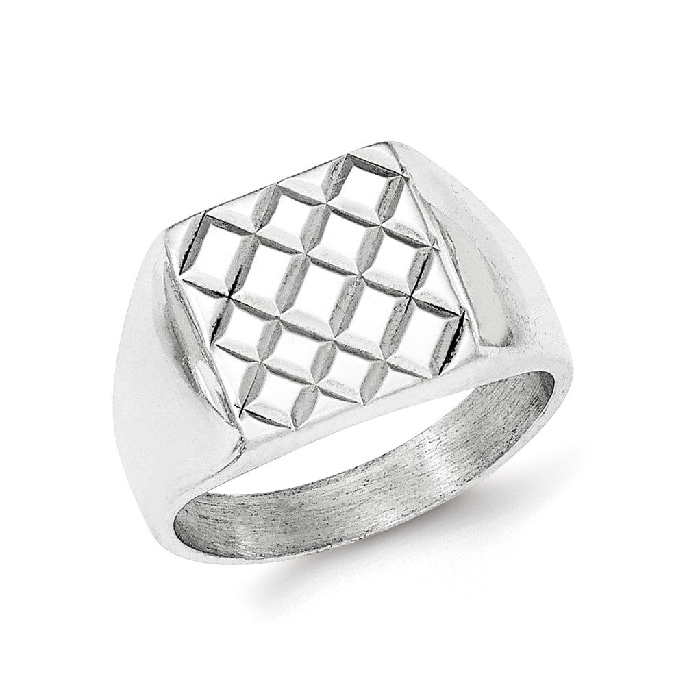 Sterling Silver Polished Diamond-pattern Ring