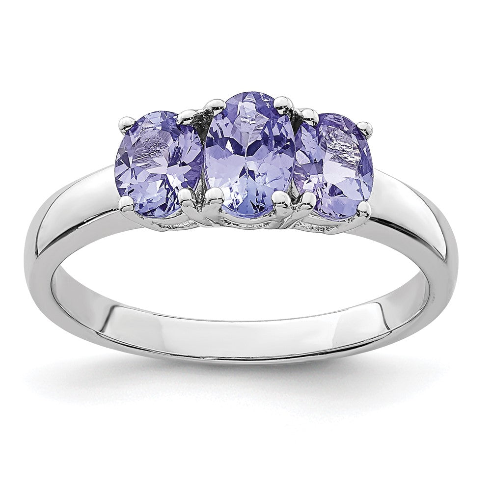Sterling Silver Rhodium 3-Stone Tanzanite Ring