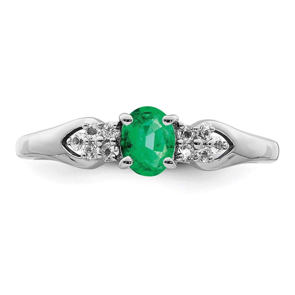 Sterling Silver Rhodium-plated Emerald and White Sapphire Ring