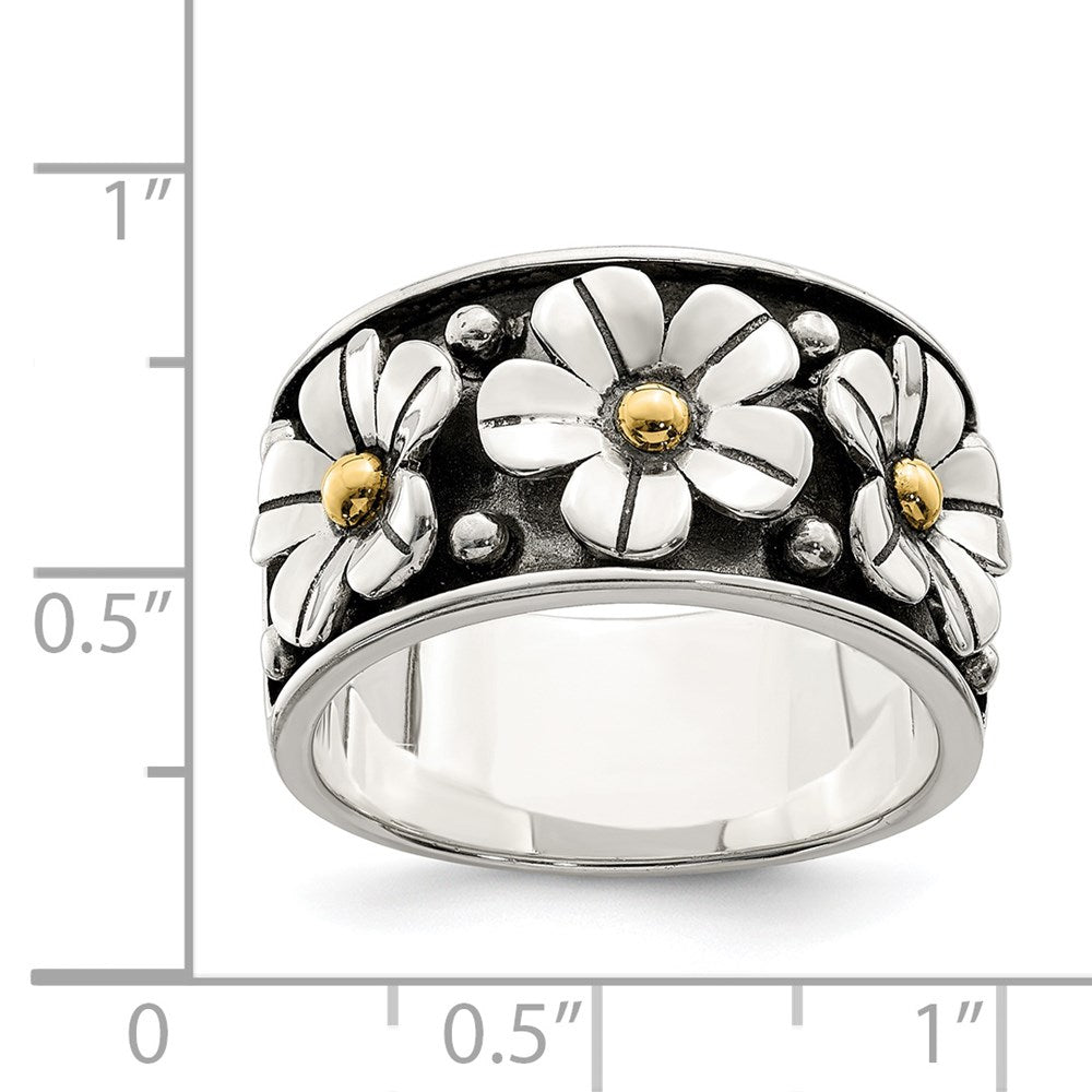 Sterling Silver Antiqued w/ 14k Gold Centers Daisy Ring