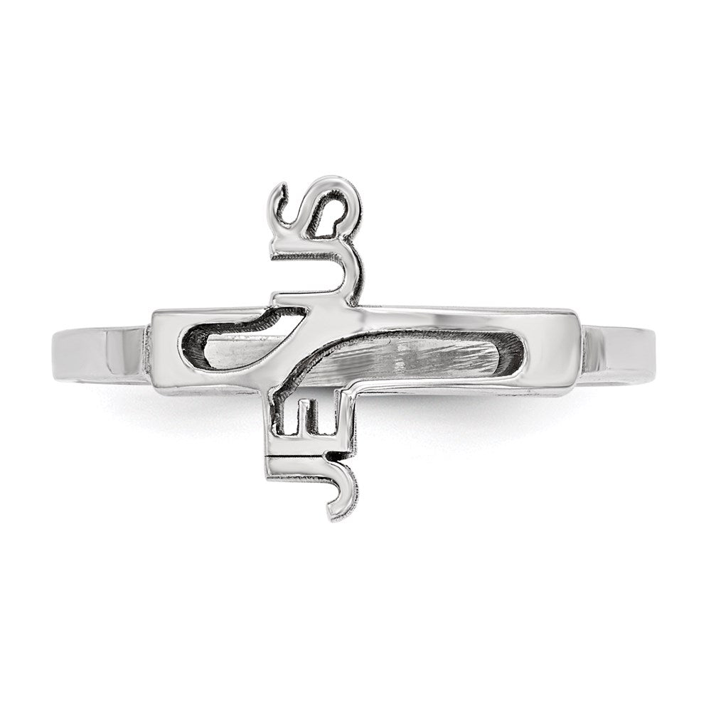 Sterling Silver Rhodium-plated Jesus Cross Ring