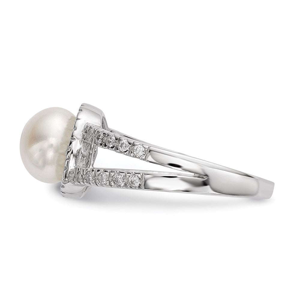 Sterling Silver RH 7-8mm White Button FWC Pearl CZ Ring