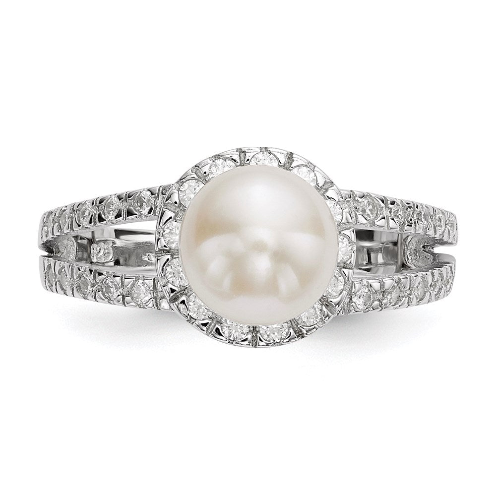 Sterling Silver RH 7-8mm White Button FWC Pearl CZ Ring