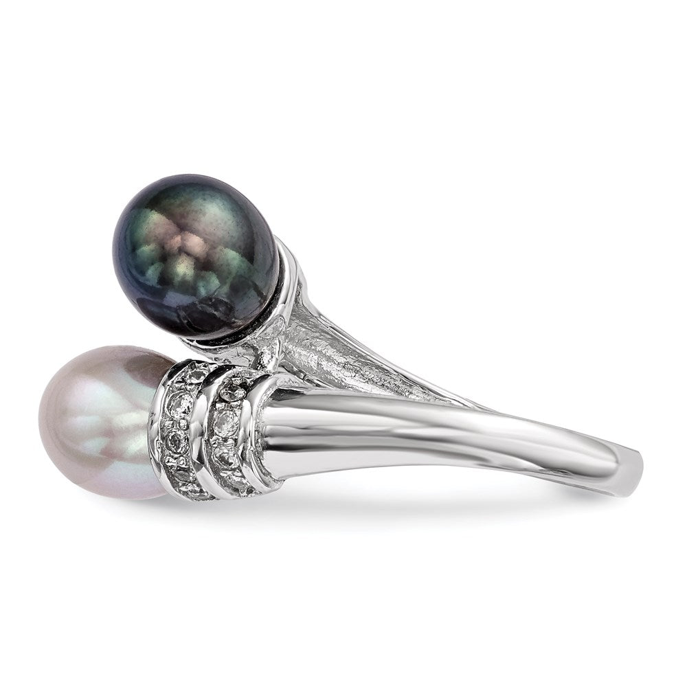 Sterling Silver RH 7-8mm Black/Grey Rice FWC Pearl CZ Ring
