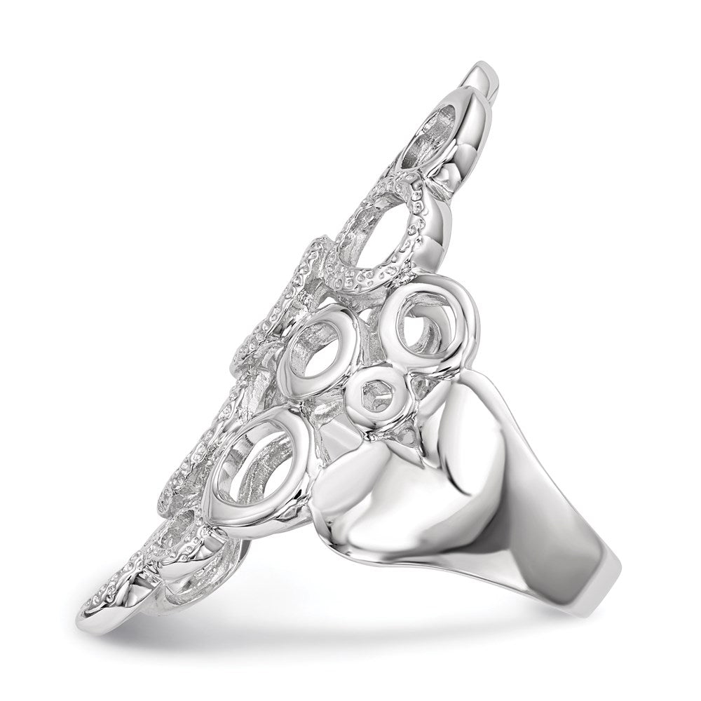 Sterling Silver Rhodium-plated Polished & Textured Circles Ring