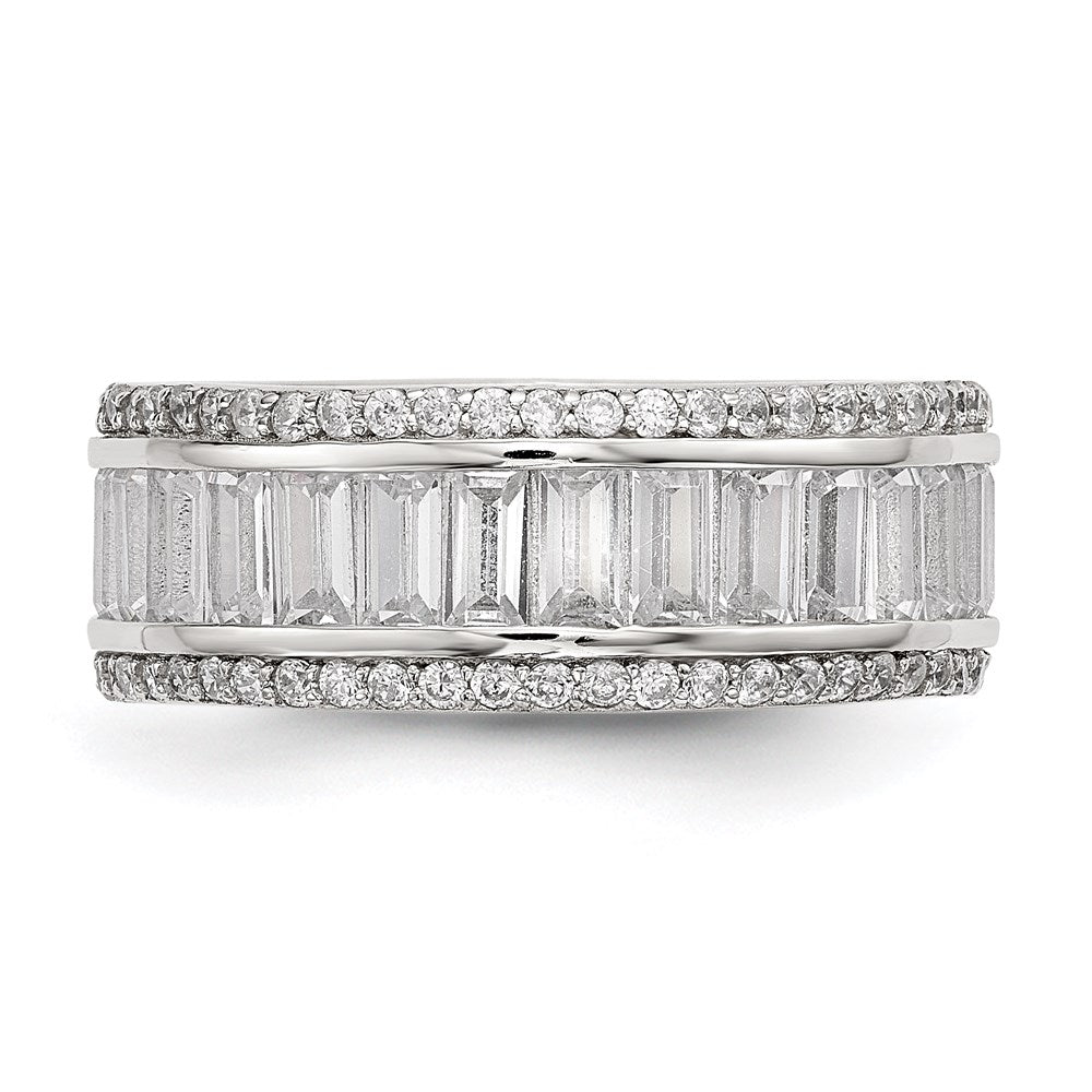 Sterling Silver Rhodium-plated Baguette & Round CZ Eternity Ring