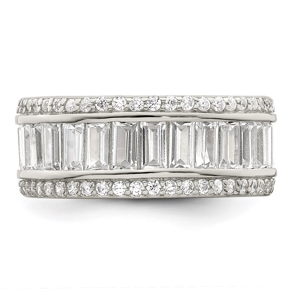 Sterling Silver Rhodium-plated Baguette & Round CZ Eternity Ring