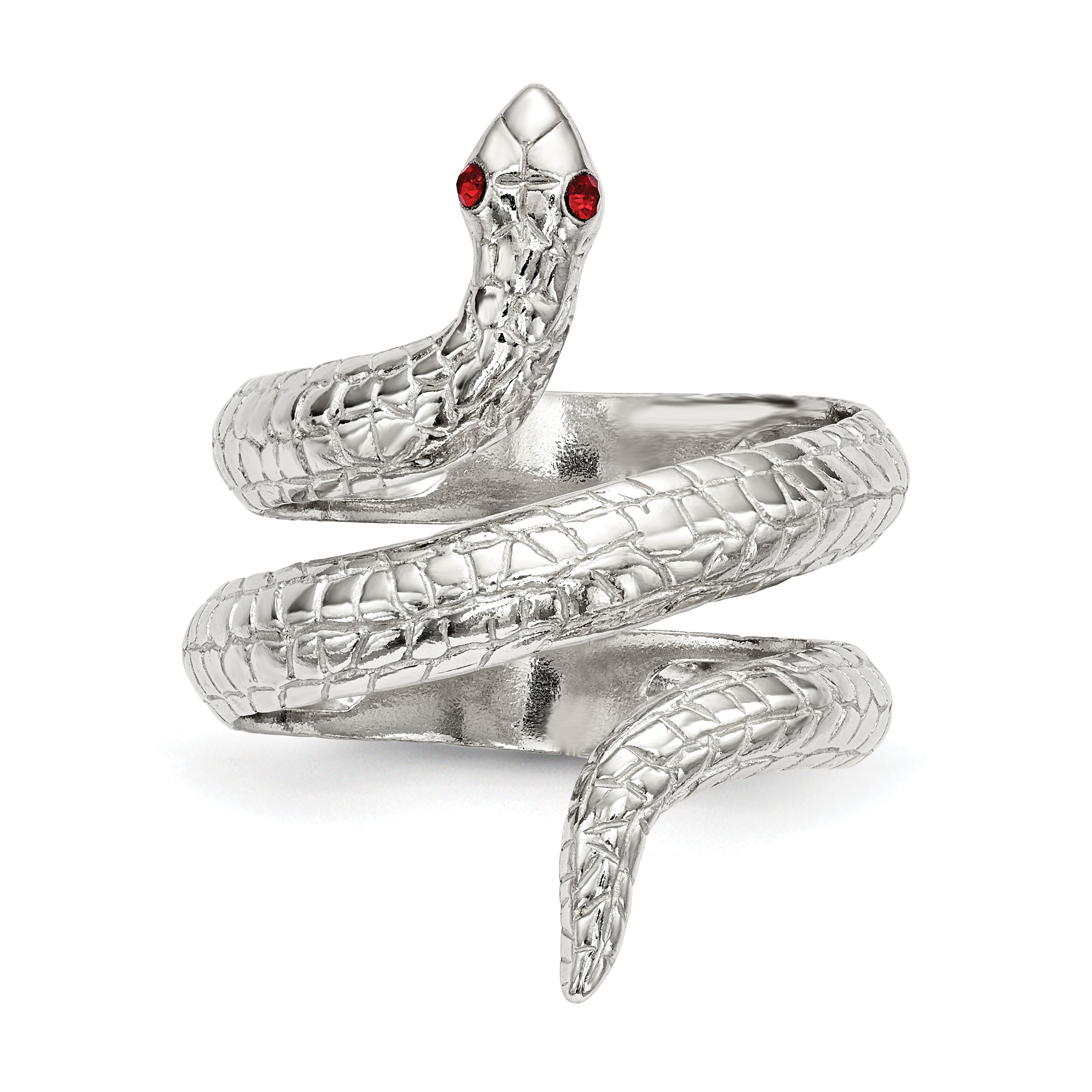 Sterling Silver Red Eye Crystal Snake Ring