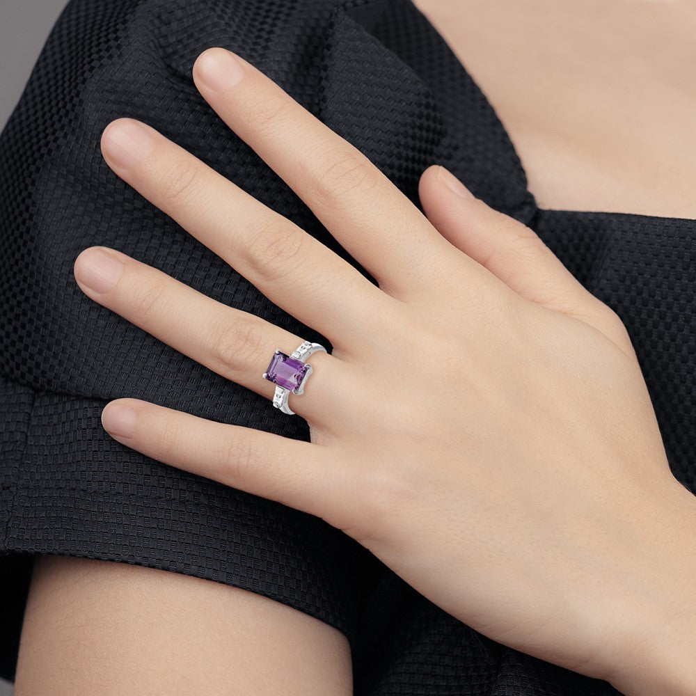 Sterling Silver Rhodium-plated Amethyst and CZ Ring