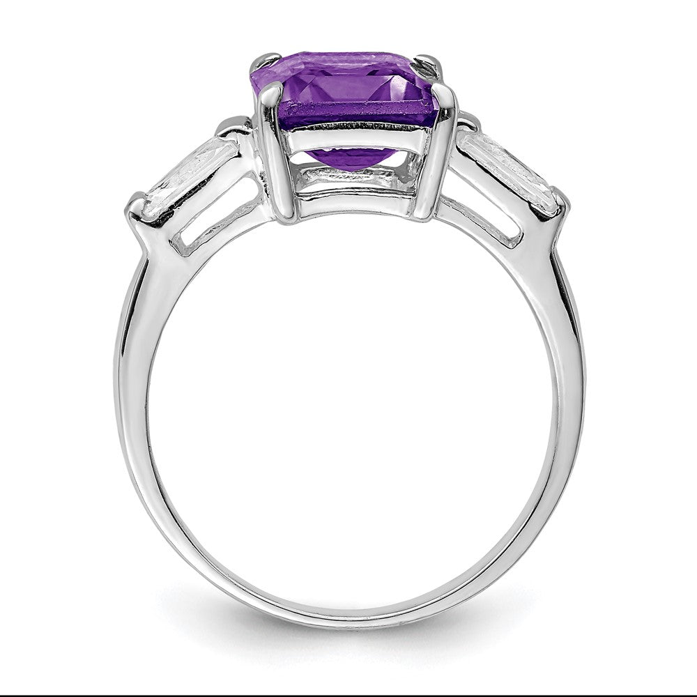 Sterling Silver Rhodium-plated Amethyst and CZ Ring