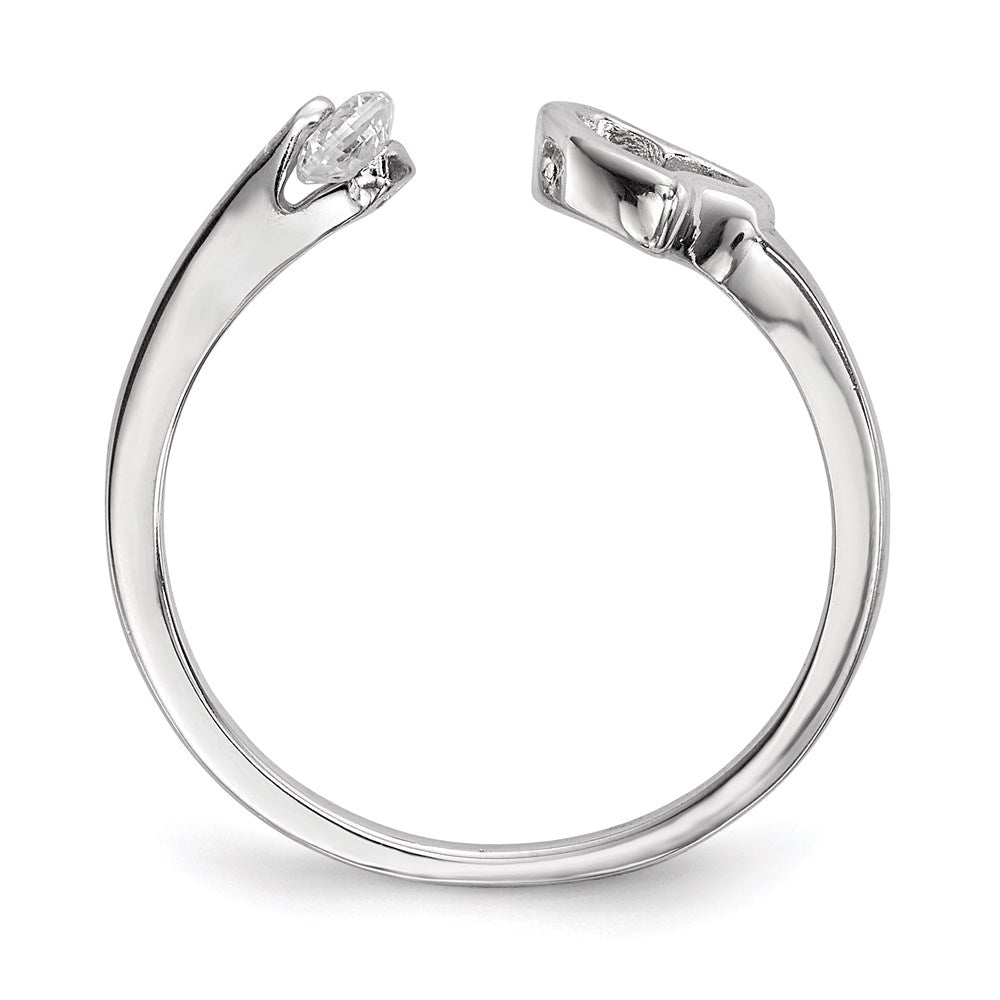 Sterling Silver Rhodium-plated Open Heart CZ Polished Ring