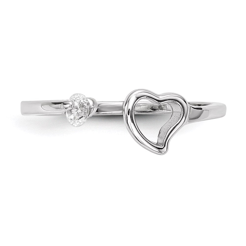 Sterling Silver Rhodium-plated Open Heart CZ Polished Ring