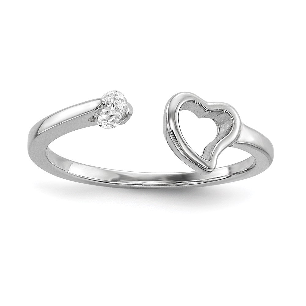 Sterling Silver Rhodium-plated Open Heart CZ Polished Ring