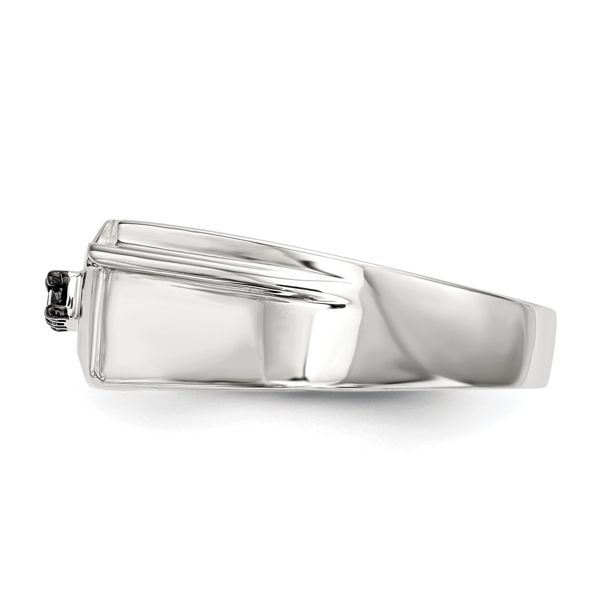 Sterling Silver Rhodium-plated Mens Black Diamond Polished Ring