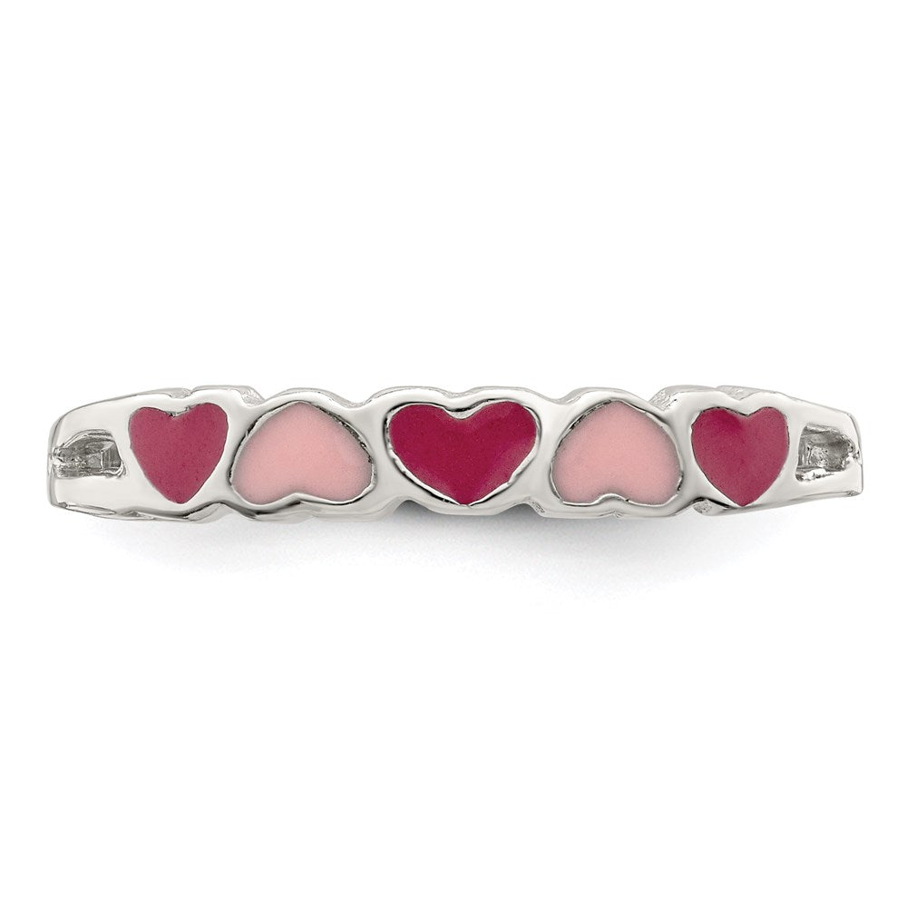 Sterling Silver Rhodium-plated Children's Enameled Hearts Ring