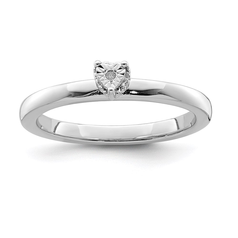 Sterling Silver Rhodium Plated Polished Diamond Heart Shape Ring
