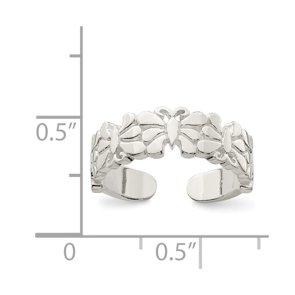 Sterling Silver Polished Butterflies Toe Ring