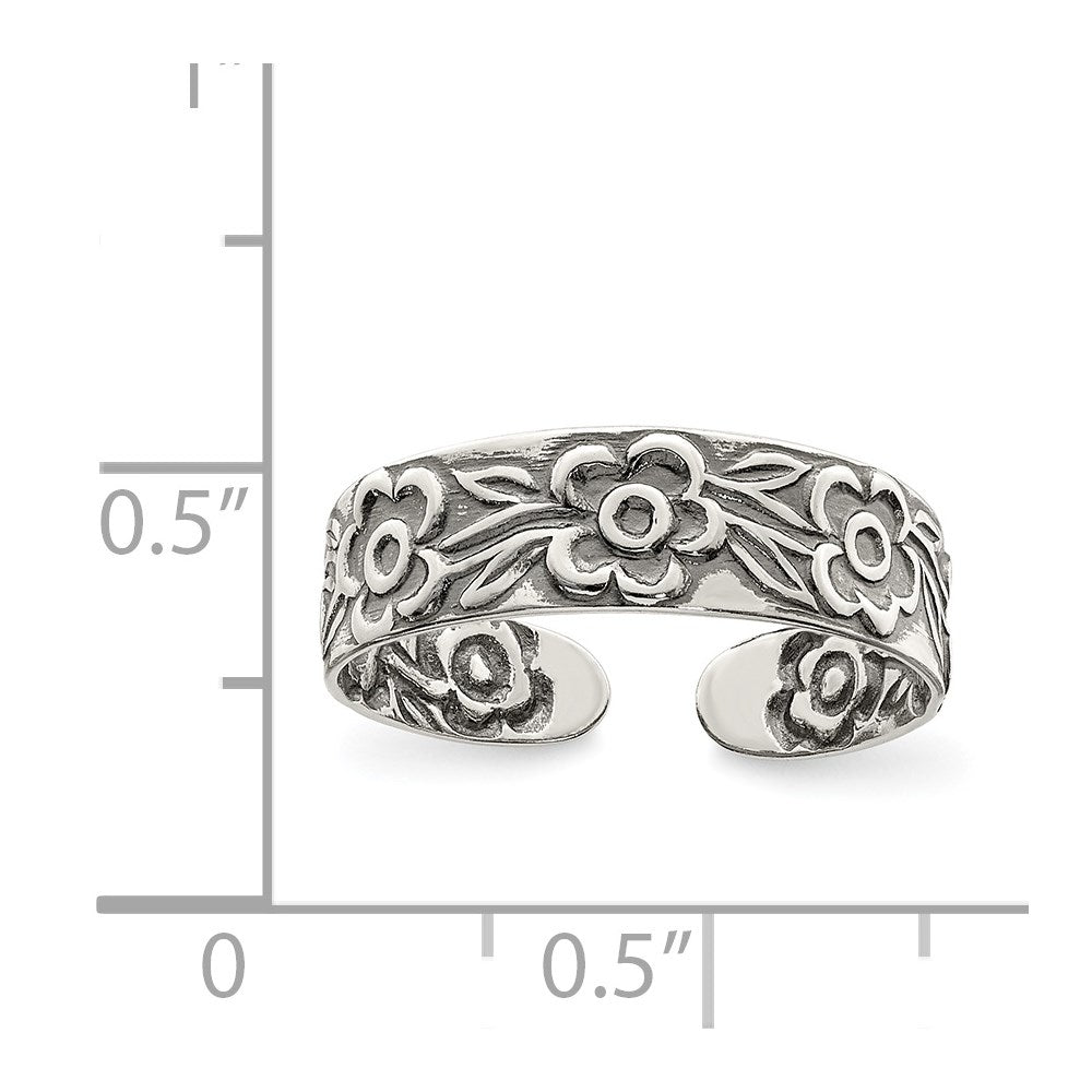 Sterling Silver Antiqued Flowers Toe Ring