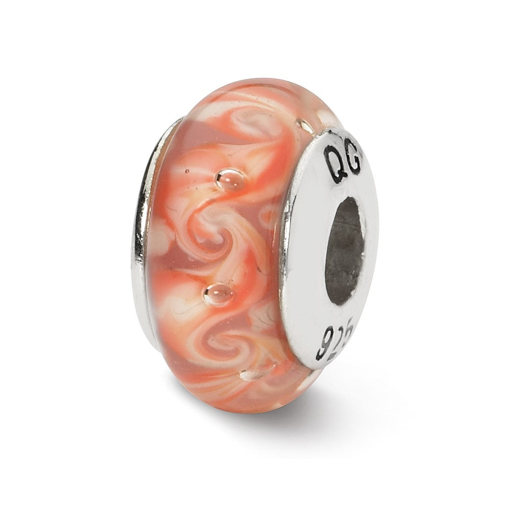 Sterling Silver Reflections Pink/Red Swirl Hand-blown Glass Bead
