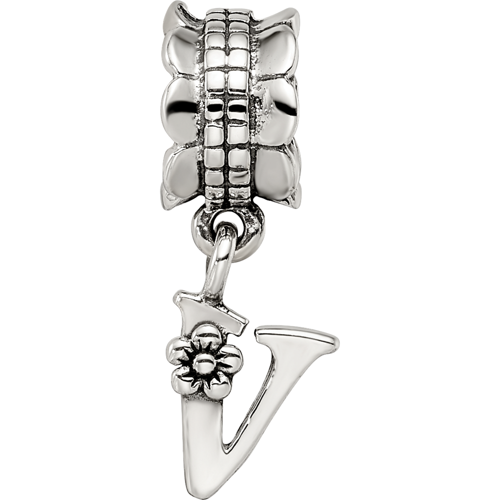Sterling Silver Reflections Letter V Dangle Bead