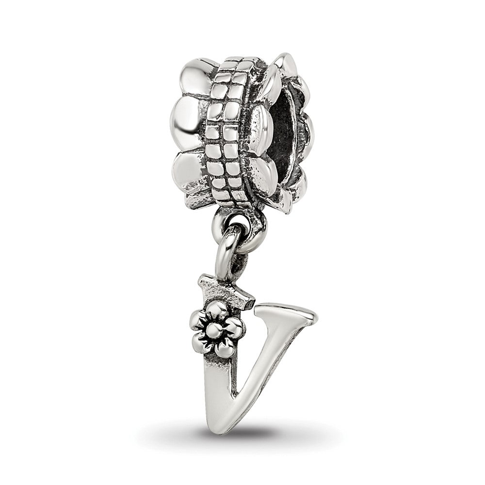 Sterling Silver Reflections Letter V Dangle Bead