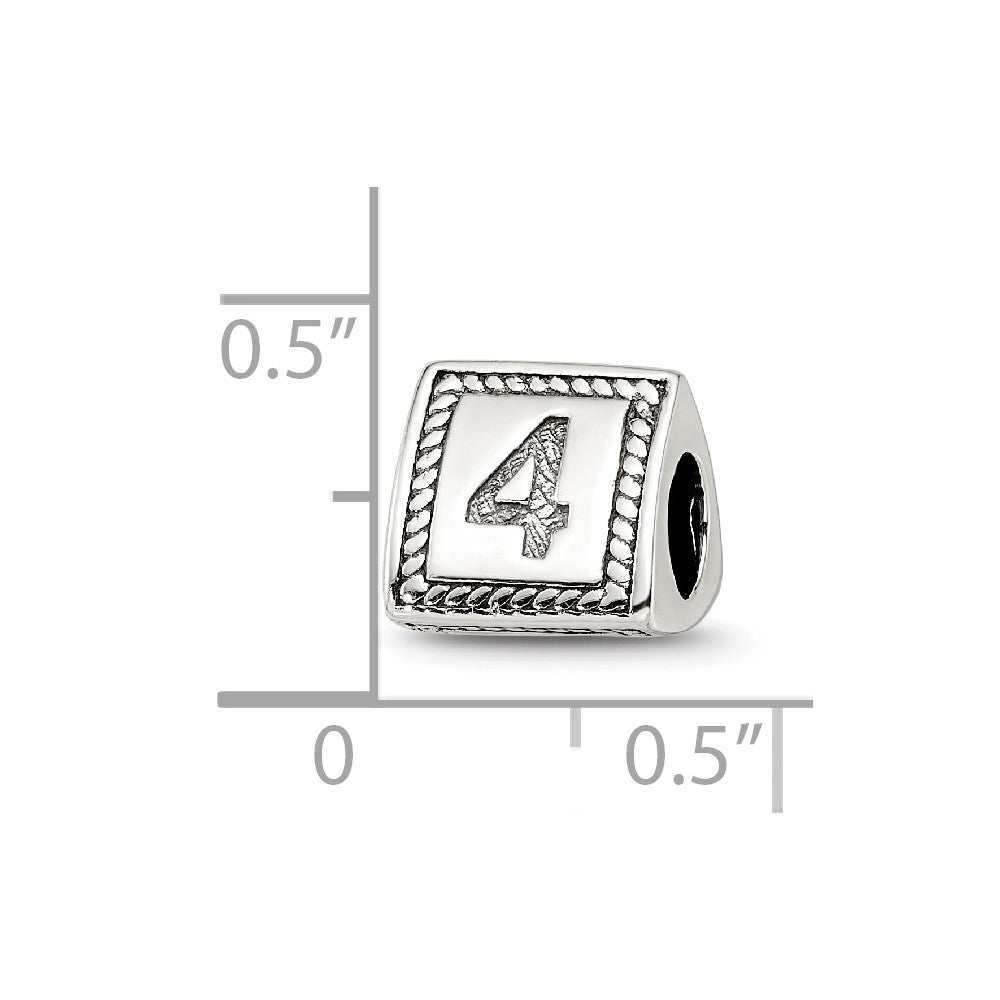 Sterling Silver Reflections Number 4 Triangle Block Bead