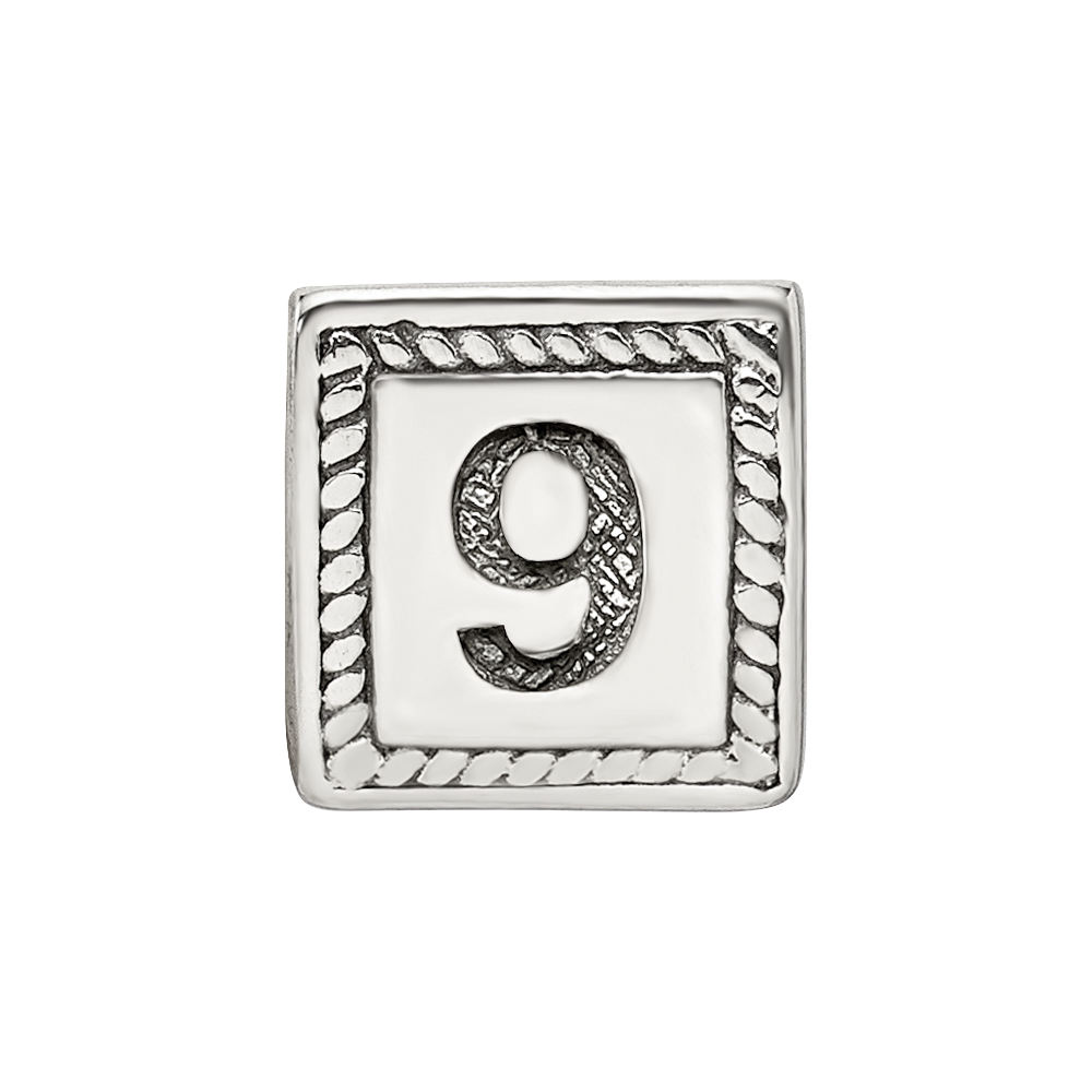 Sterling Silver Reflections Number 9 Triangle Block Bead