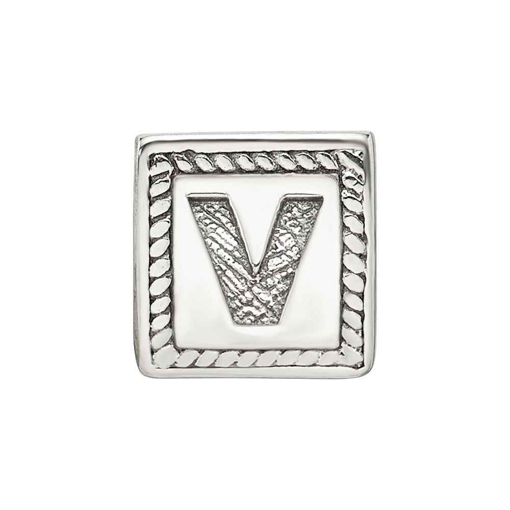 Sterling Silver Reflections Letter V Triangle Block Bead