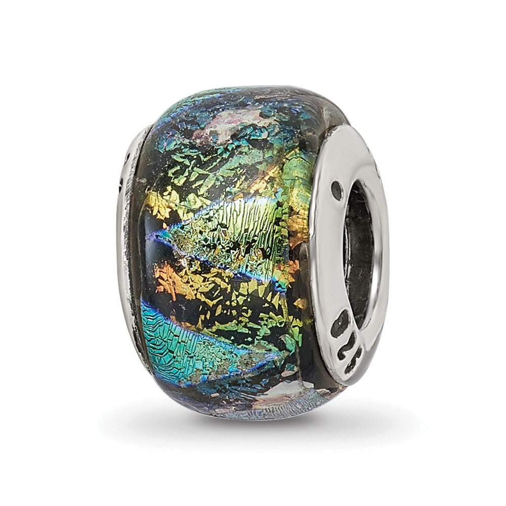 Sterling Silver Reflections Green Dichroic Glass Bead