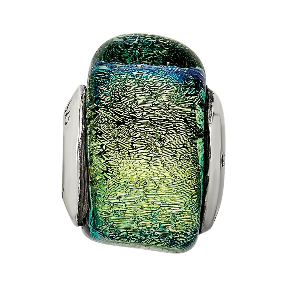 Sterling Silver Reflections Yellow Dichroic Glass Triangle Bead