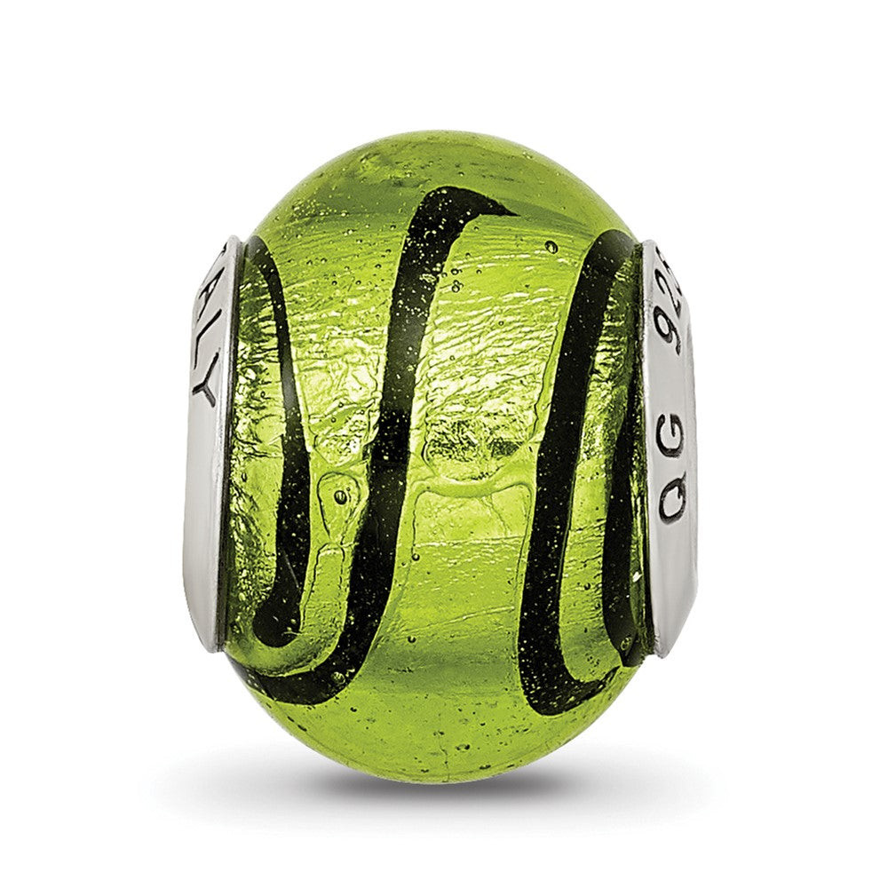 Sterling Silver Reflections Green/Black Italian Murano Bead