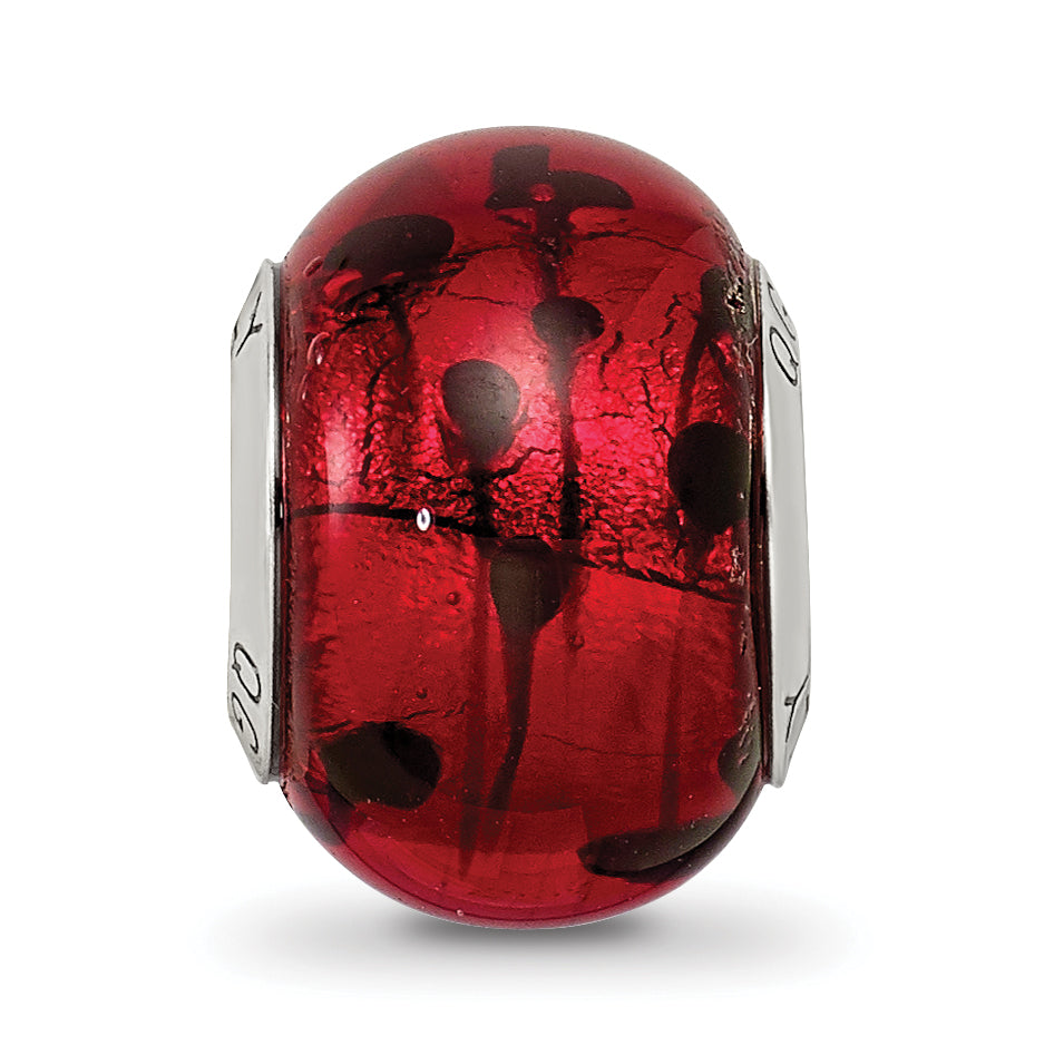 Sterling Silver Reflections Red/Black Italian Murano Bead Size: 15.45MM X 10.91MM