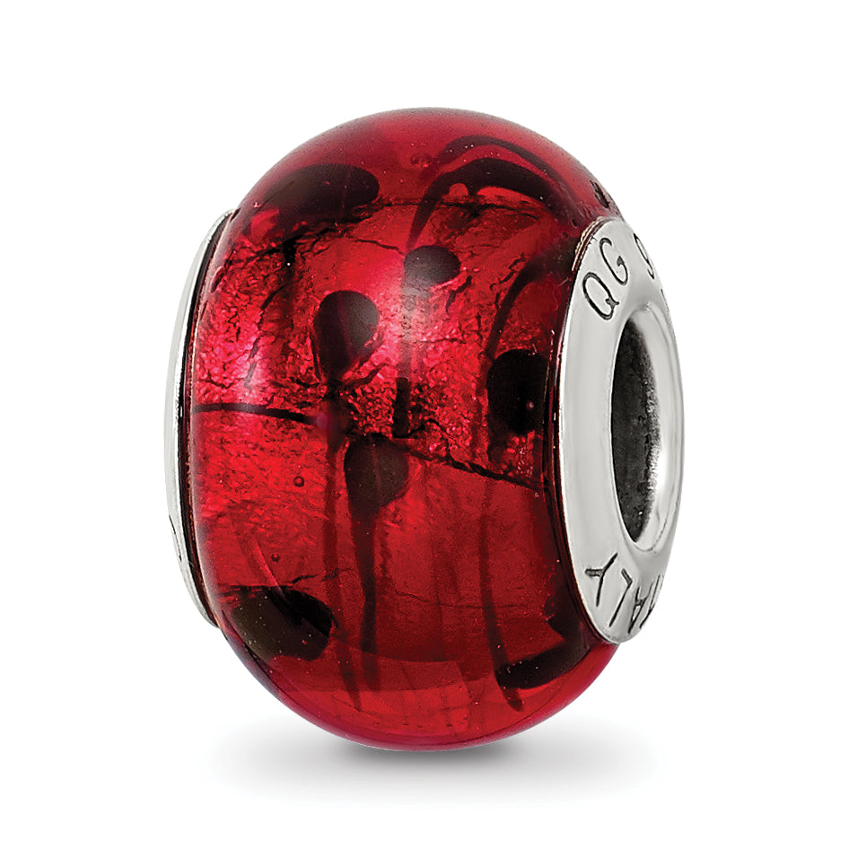 Sterling Silver Reflections Red/Black Italian Murano Bead Size: 15.45MM X 10.91MM