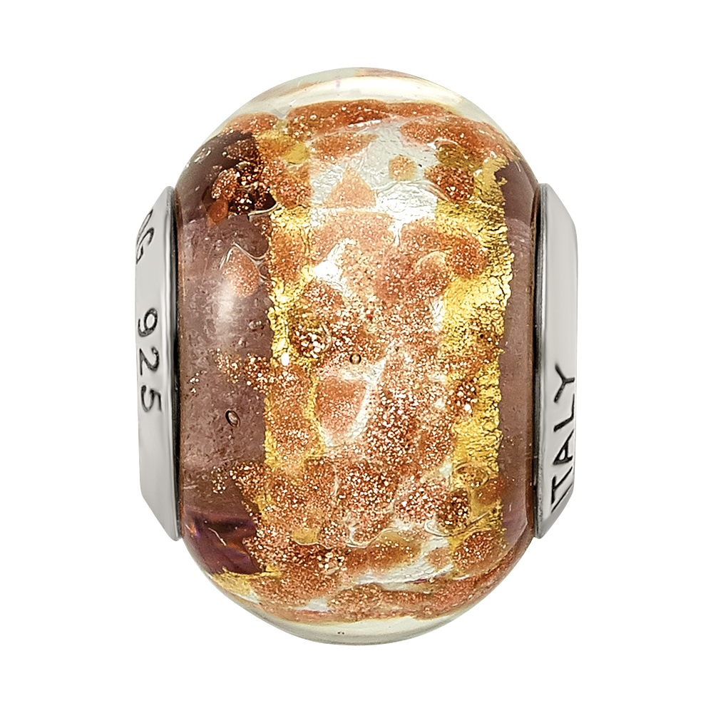 Sterling Silver Reflections White/Gold/Brown Italian Murano Bead