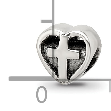 Sterling Silver Reflections Kids Heart w/Cross Bead Size: 6.36MM X 6.36MM