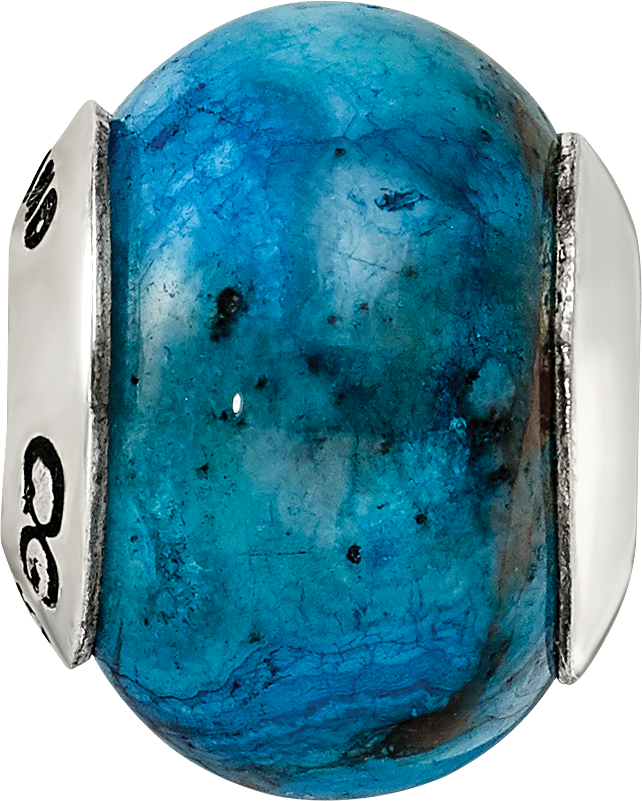 Sterling Silver Reflections Blue Crazy Lace Agate Stone Bead Size: 12.73MM X 10.91MM