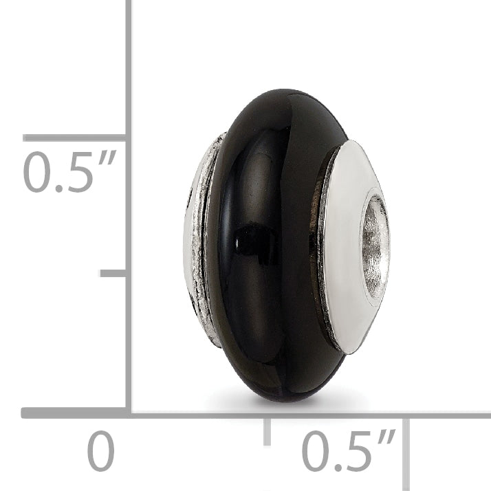 Sterling Silver Reflections Black Agate Stone Bead Size: 13.64MM X 8.18MM