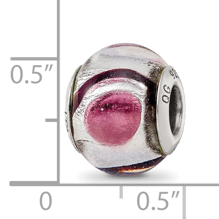 Sterling Silver Reflections White/Lavender/Blck Italian Murano Bead Size: 13.64MM X 10.91MM