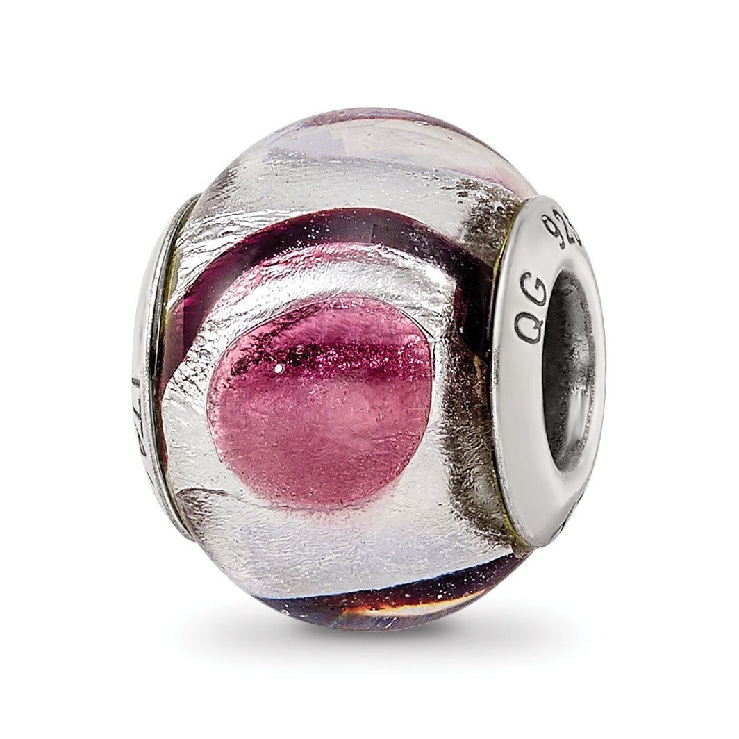 Sterling Silver Reflections White/Lavender/Blck Italian Murano Bead Size: 13.64MM X 10.91MM