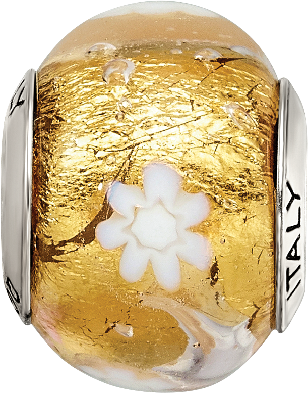 Sterling Silver Reflections Gold/White Flower Italian Murano Bead Size: 13.64MM X 10.91MM
