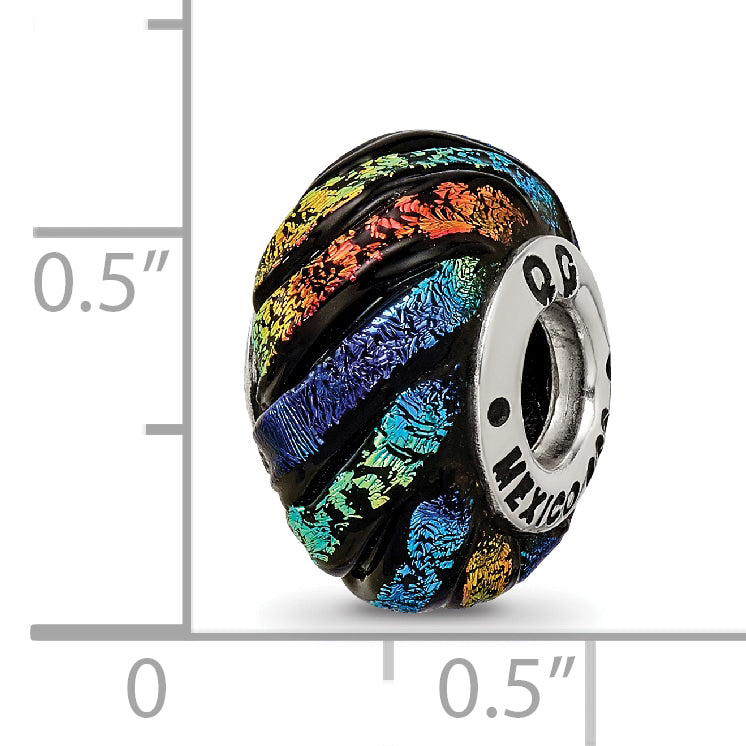 Sterling Silver Reflections Rainbow Swirl Dichroic Glass Bead Size: 14.55MM X 10MM