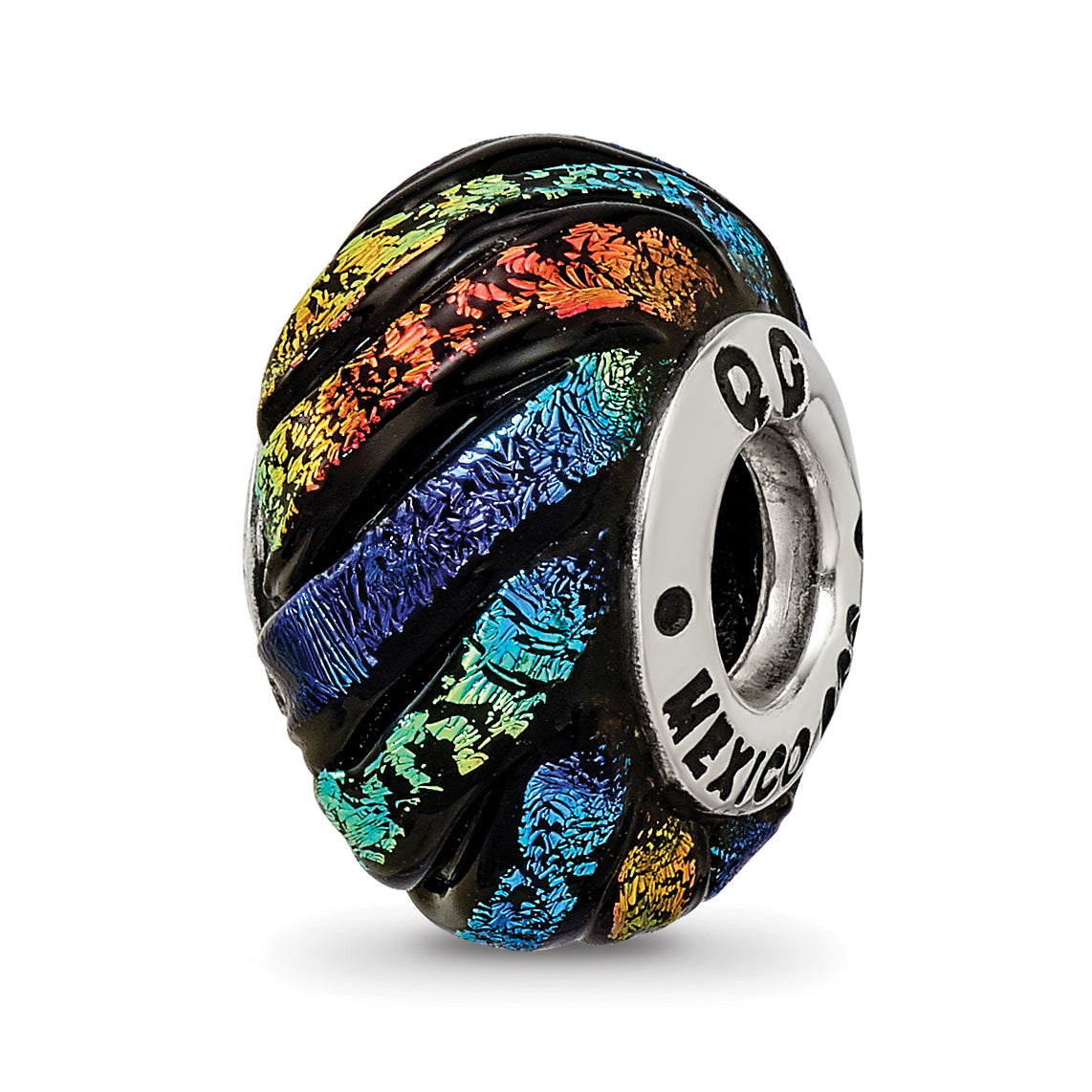 Sterling Silver Reflections Rainbow Swirl Dichroic Glass Bead Size: 14.55MM X 10MM