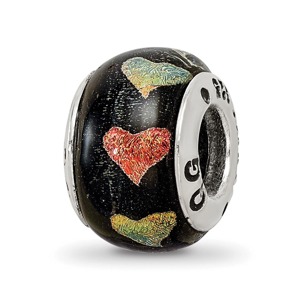 Sterling Silver Reflections Orange/Green Hearts Dichroic Glass Bead