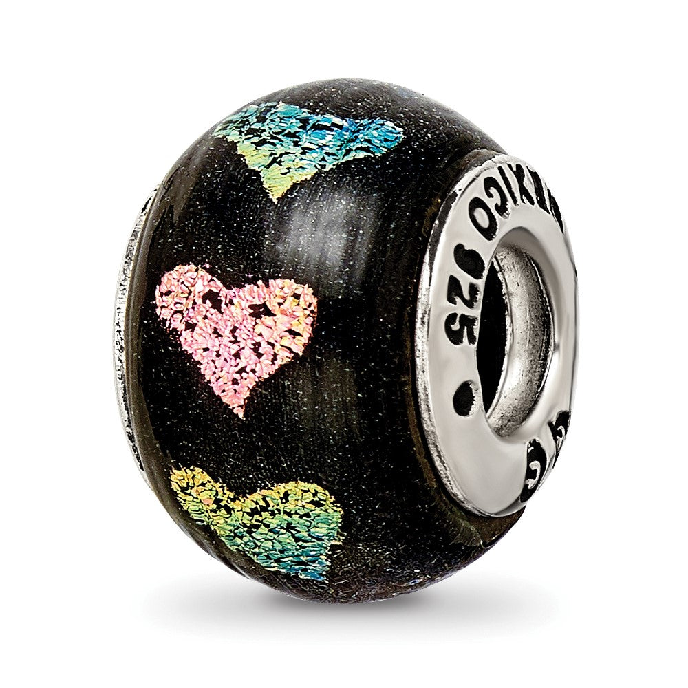 Sterling Silver Reflections Pink/Purple Hearts Dichroic Glass Bead