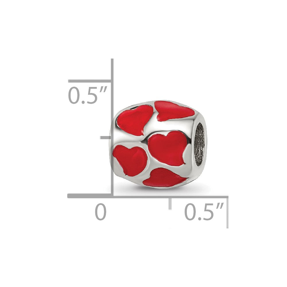 Sterling Silver Reflections Red Enameled Hearts Bead