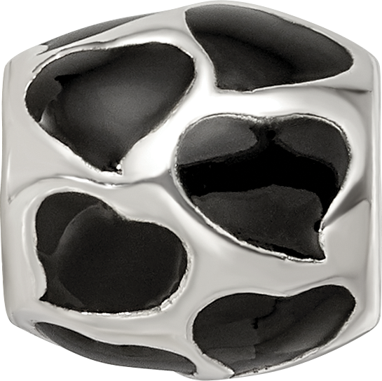 Sterling Silver Reflections Black Enameled Hearts Bead Size: 9.09MM X 9.09MM
